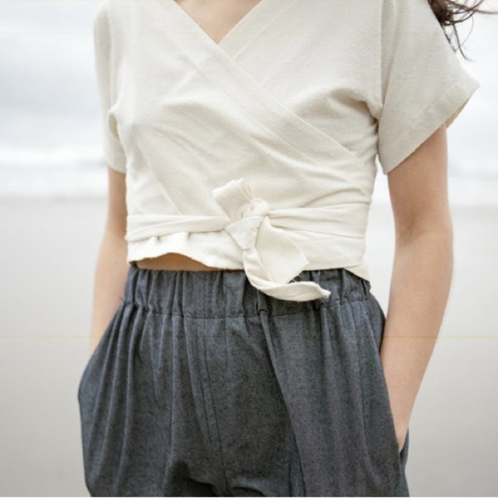 Lauren Winter Wraparound Linen Top